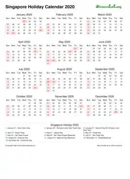 Calendar Horizintal Week Underline With Month Split Sun Sat Holiday Singapore Portrait 2020