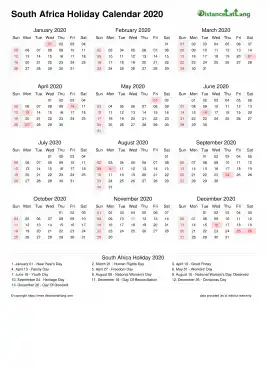 Calendar Horizintal Week Underline With Month Split Sun Sat Holiday South Africa Portrait 2020