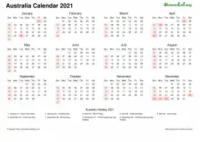 Calendar Horizintal Week Underline With Month Split Sun Sat National Holiday Australia Landscape 2021