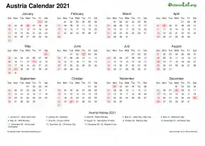 Calendar Horizintal Week Underline With Month Split Sun Sat National Holiday Austria Landscape 2021