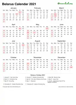 Calendar Horizintal Week Underline With Month Split Sun Sat National Holiday Belarus Portrait 2021