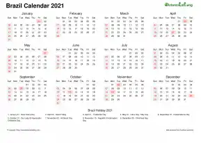 Calendar Horizintal Week Underline With Month Split Sun Sat National Holiday Brazil Landscape 2021