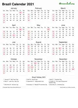Calendar Horizintal Week Underline With Month Split Sun Sat National Holiday Brazil Portrait 2021