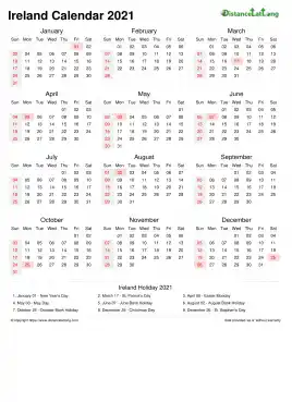 Calendar Horizintal Week Underline With Month Split Sun Sat National Holiday Ireland Portrait 2021