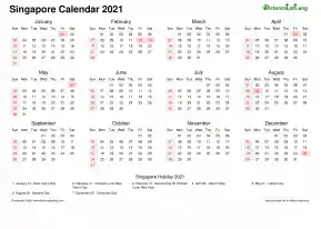 Calendar Horizintal Week Underline With Month Split Sun Sat National Holiday Singapore Landscape 2021