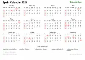 Calendar Horizintal Week Underline With Month Split Sun Sat National Holiday Spain Landscape 2021