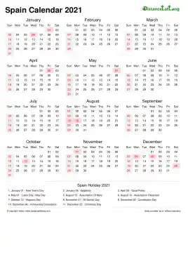 Calendar Horizintal Week Underline With Month Split Sun Sat National Holiday Spain Portrait 2021