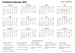Calendar Horizintal Week Underline With Month Split Sun Sat National Holiday Thailand Landscape 2021