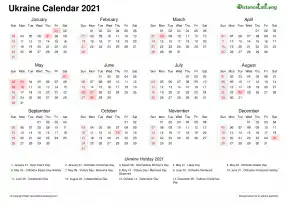 Calendar Horizintal Week Underline With Month Split Sun Sat National Holiday Ukraine Landscape 2021