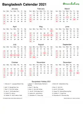 Calendar Horizintal Week Underline With Month Split Sun Sat Public Holiday Bangladesh Portrait 2021