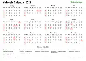 Calendar Horizintal Week Underline With Month Split Sun Sat Public Holiday Malaysia Landscape 2021