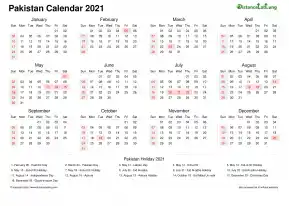 Calendar Horizintal Week Underline With Month Split Sun Sat Public Holiday Pakistan Landscape 2021