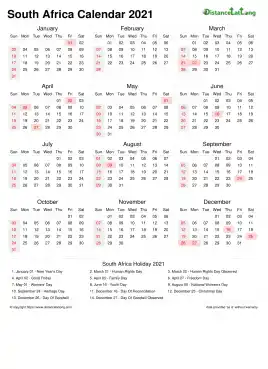 Calendar Horizintal Week Underline With Month Split Sun Sat Public Holiday South Africa Portrait 2021