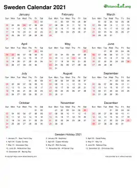 Calendar Horizintal Week Underline With Month Split Sun Sat Public Holiday Sweden Portrait 2021