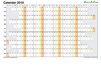 Calendar Horizontal Column Blank 2019