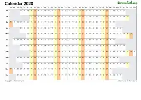 Calendar Horizontal Column Blank 2020
