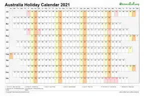 Calendar Horizontal Column With Holiday Australia 2021
