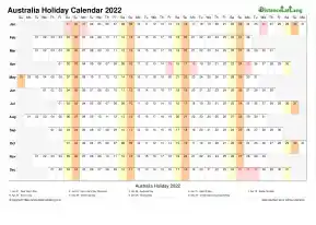 Calendar Horizontal Column With Holiday Australia 2022
