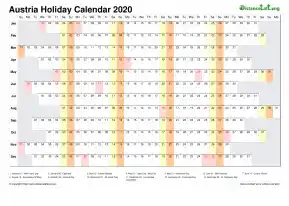 Calendar Horizontal Column With Holiday Austria 2020