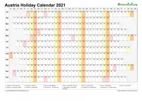 Calendar Horizontal Column With Holiday Austria 2021