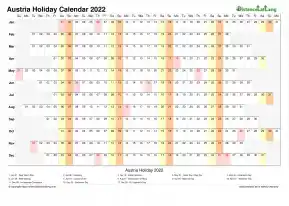 Calendar Horizontal Column With Holiday Austria 2022