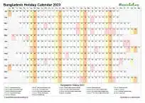 Calendar Horizontal Column With Holiday Bangladesh 2023