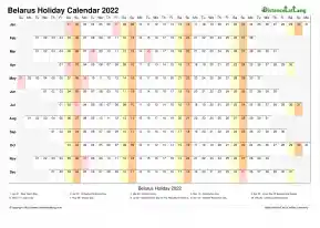 Calendar Horizontal Column With Holiday Belarus 2022