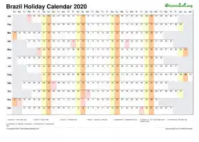 Calendar Horizontal Column With Holiday Brazil 2020