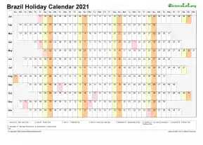 Calendar Horizontal Column With Holiday Brazil 2021