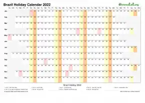 Calendar Horizontal Column With Holiday Brazil 2022