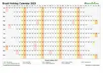 Calendar Horizontal Column With Holiday Brazil 2023