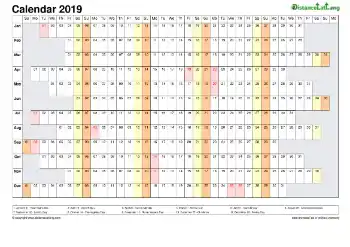 Calendar Horizontal Column With Holiday Canada 2019