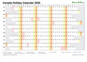 Calendar Horizontal Column With Holiday Canada 2020