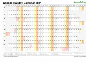 Calendar Horizontal Column With Holiday Canada 2021