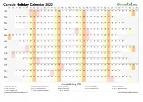 Calendar Horizontal Column With Holiday Canada 2022
