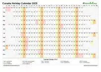 Calendar Horizontal Column With Holiday Canada 2023