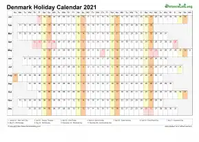 Calendar Horizontal Column With Holiday Denmark 2021