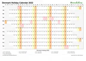 Calendar Horizontal Column With Holiday Denmark 2022