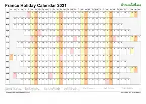 Calendar Horizontal Column With Holiday France 2021