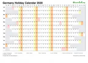 Calendar Horizontal Column With Holiday Germany 2020
