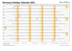 Calendar Horizontal Column With Holiday Germany 2021