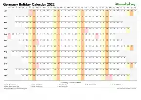 Calendar Horizontal Column With Holiday Germany 2022