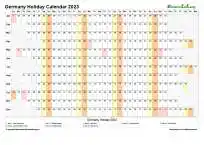 Calendar Horizontal Column With Holiday Germany 2023