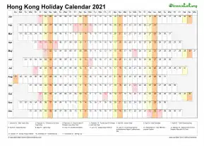 Calendar Horizontal Column With Holiday Hong Kong 2021