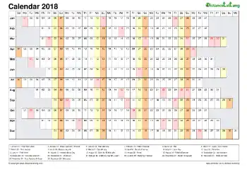 Calendar Horizontal Column With Holiday India 2018