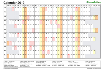 Calendar Horizontal Column With Holiday India 2019
