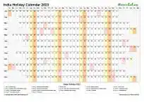 Calendar Horizontal Column With Holiday India 2023