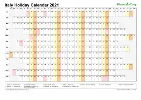 Calendar Horizontal Column With Holiday Italy 2021