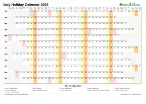 Calendar Horizontal Column With Holiday Italy 2022