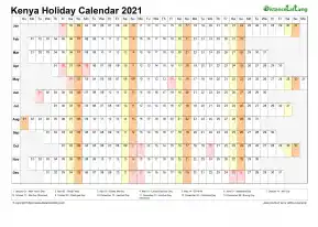Calendar Horizontal Column With Holiday Kenya 2021